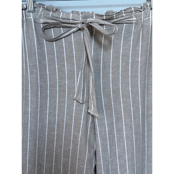 Beach Lunch Lounge Striped Linen & Cotton Paperbag Waist Pants Women XL NEW - Picture 3 of 11